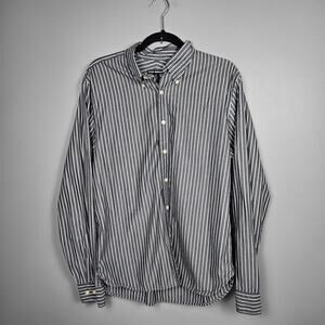 Club Monaco Men L Button Down Long Sleeve Shirt Cotton Striped Casual Gray White